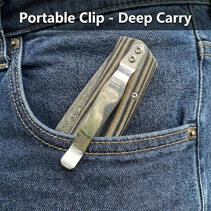 Damascus Steel Folding Pocket Knife 3.74 VG10 Blade for Men and Women Two-Tone G10 Handle EDC Knife with Liner Lock for Outdoor Survival Camping Collection Hunting
