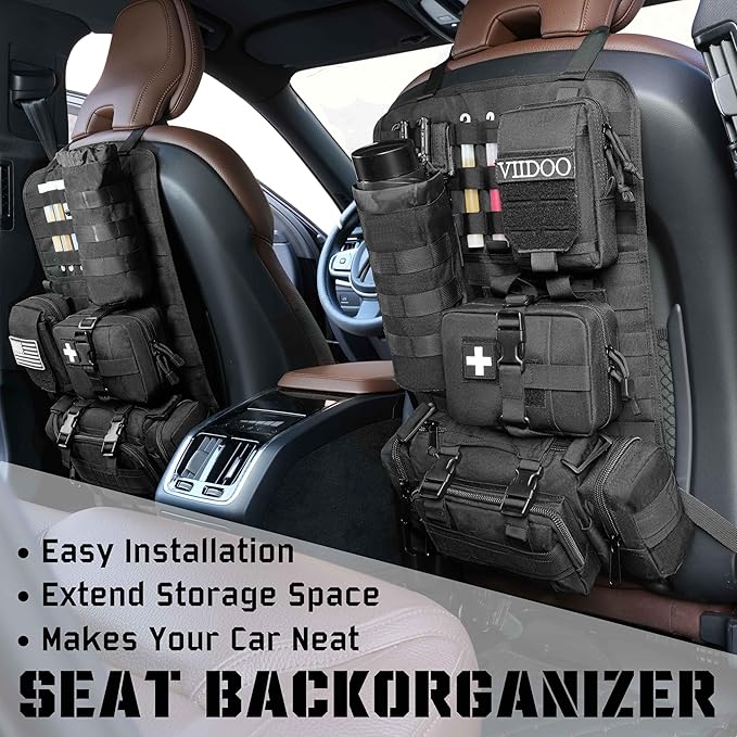 Molle Seat Back Organizer Tactical Seat Covers with Pouches Molle Tactical Vehicle Organizers Panel Car Seat Covers Protector for Truck