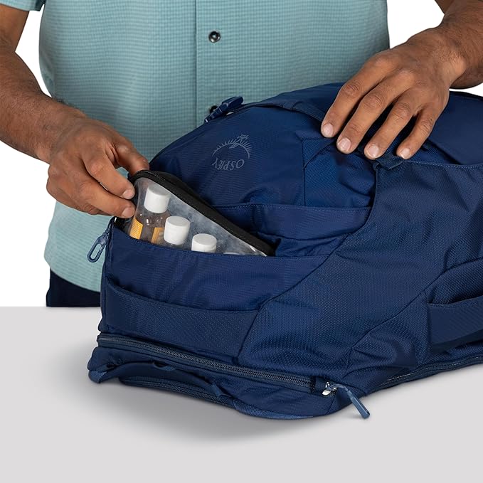 Osprey Farpoint 40L Men's Travel Backpack - Carry On Bag with Laptop Sleeve and Toiletry Pocket Antique Blue