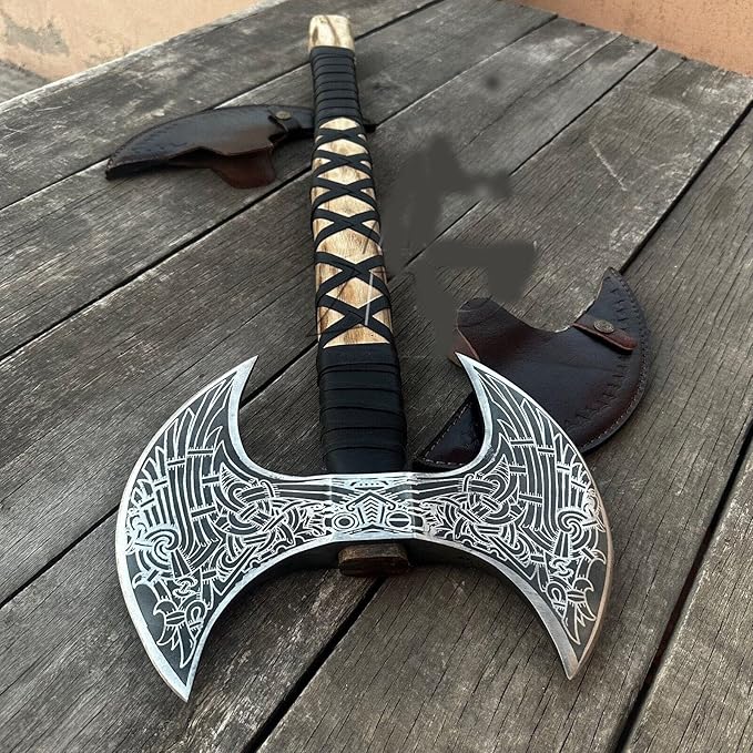 MDM-Ax106 24 Double Headed Viking Axe – Handmade High Carbon Steel Battle Axe with Rosewood Shaft | Double Sided Dane Axe | Custom Gift for Men | Christmas