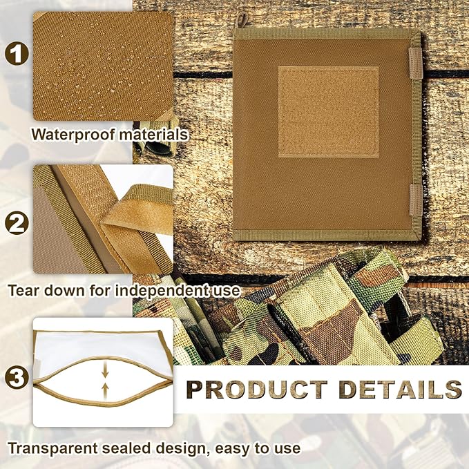 Eccliy 2 Pcs Tactical Pouch Waterproof Map Case Set (Black &amp Khaki) - 13x10 Clear Viewing Area 1000d Oxford + TPU Multifunctional EDC Pouch for Military Hiking &amp Outdoor Adventures