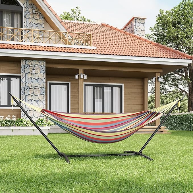 TrailBlaze Double Hammock with Stand Heavy Duty Portable Steel Hammock Set for Outdoor and Indoor Use 500lb Capacity Includes Carrying Bag Space Saving DesignQuick Assembly