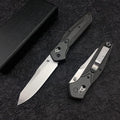 HUAAO 7.7in EDC Pocket Knife 3.6in Reverse Tanto Blade with Thumb Stud Plain Edge D2 Steel Black Carbon Fiber Handle with Belt Clip Mechanism for Outdoor Camping