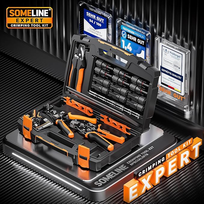 SOMELINE Solar Connector Crimping Tool Kit 14-10 AWG Crimper for Solar Panel Cables Connectors Toolbox Kit with 6 Pairs of Solar Connectors and Wrenches Strippers Crimpers and Cable Cutter