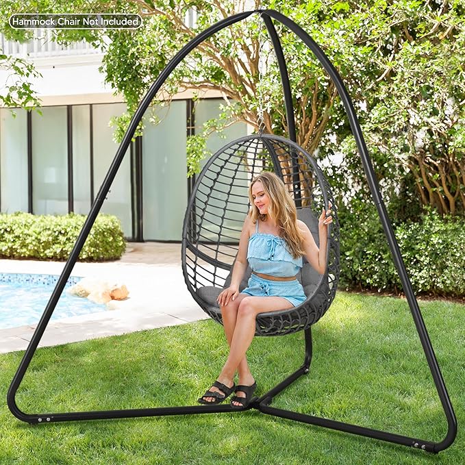 SUNCREAT Tripod Hanging Chair Stand – 400lbs Capacity Heavy Duty Steel Rust Resistant Stable Hammock Frame for Air Porch Indoor/Outdoor Use – Swing Not Included Black