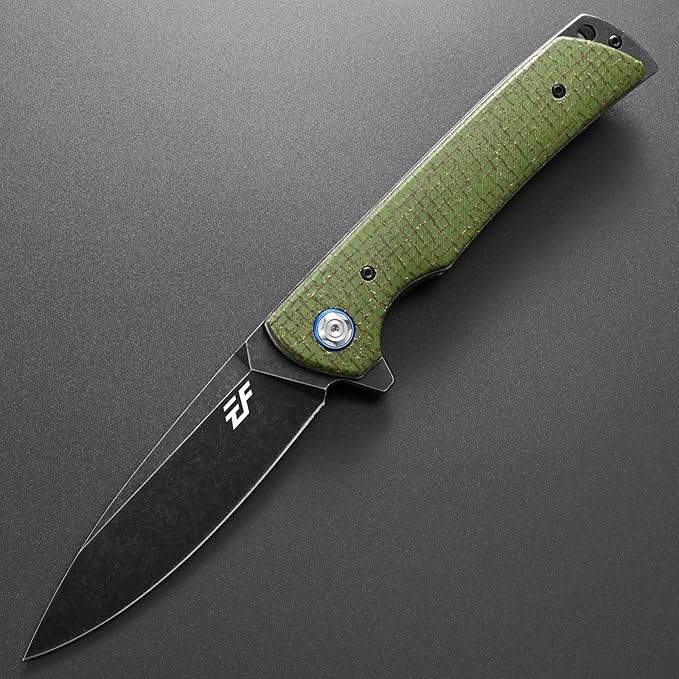 Eafengrow EF973 Folding Knife D2 Steel Blade Micarta Handle Scale Pocket Knife Folder for Working Camping Hiking EDC Tool Knife（army green