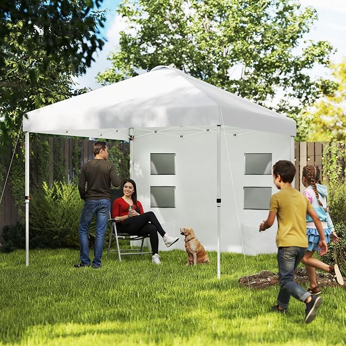 10'x10' Premium Quality Complete Height Adjustable Pop Up Canopy Tent with Sidewall Panels and Multiple Storage Pockets Pure White