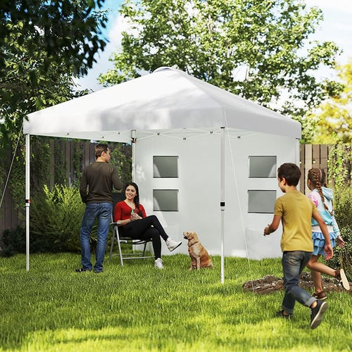 10'x10' Easy to Use Complete Height Adjustable Pop Up Canopy Tent with Complete Sidewall and Multiple Storage Pockets Pure White