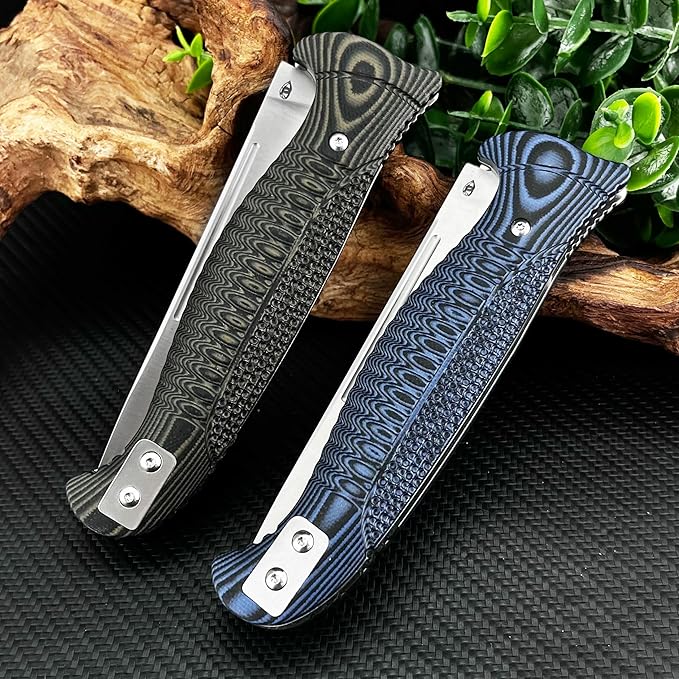 Daily Use Folding Knife with D2 Blade &amp G10 Handle Portable Outdoor EDC Tool for Camping Hunting Survival (Blue)