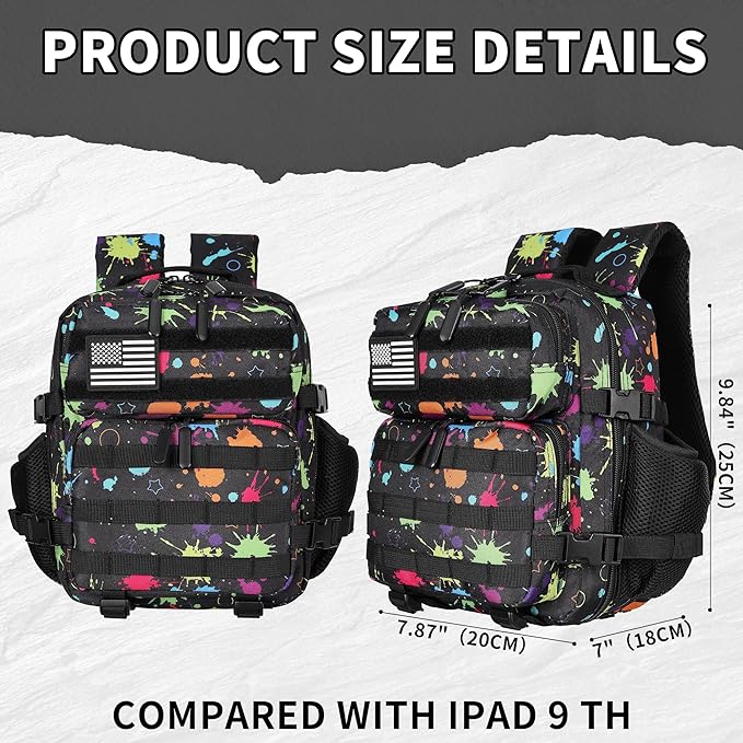 9L Mini Tactical Backpack for Men and Women Tactical Backpack Small for Hiking Small Tactical Bag (Fluorescent Tie Dye)