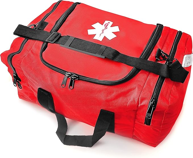ASA TECHMED Large EMT First Responder Trauma Medical Bag Empty for Home 21x12x9 Inches Office School EMTs Paramedics First Responders Red