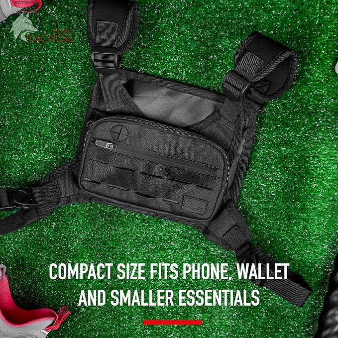 Wolf Tactical Men Chest Pack - Lightweight Running Vest Water Resistant Black