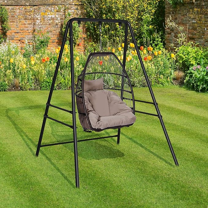 Outdoor Hammock Chair StandA-Shaped Metal Swing Stand FrameWeather Resistant Hammock Swing StandHeavy Duty Hanging Chair Stand Onlywith Three Hooksfor Bedroom Garden Patio Porch (Black)