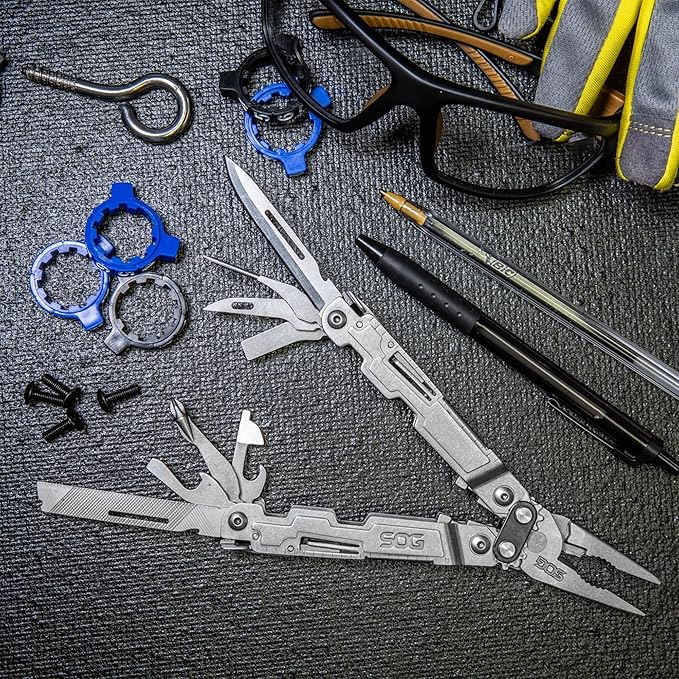 SOG PowerAccess Well-Rounded One-Handed Lightweight Daily Pocketable Stainless Steel Multi-Tool for Backcountry 18 Tools Stone Wash