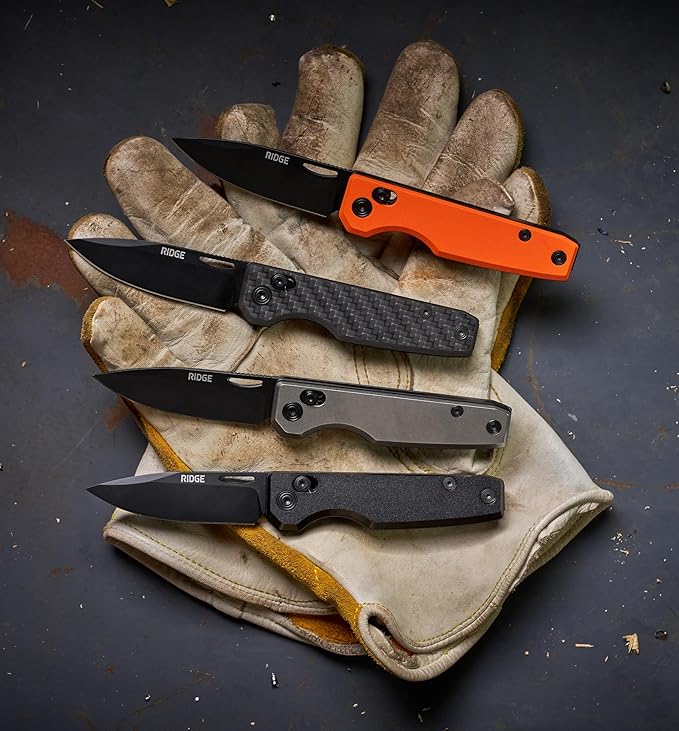 Ridge Everyday Folder Knife - Premium EDC Pocket Knife Sandvik 14C28N Steel Drop Point Blade with Black DLC Finish Ceramic Bearings Deep Carry Clip &amp Multipurpose Design (Stonewashed Titanium)
