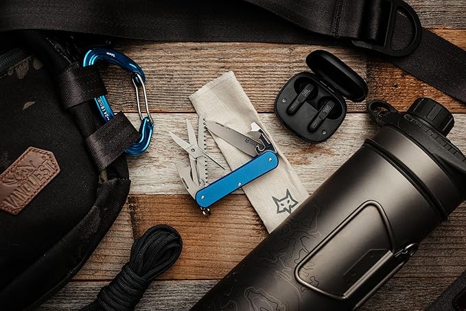 Fox Knives Vulpis FX-VP130-SF5 Slipjoint EDC Pocket Knife 5-in-1 Multitool - 2.17in Blade Hacksaw Bottle Opener Can Opener Scissors Flat Head Screwdriver - Every Day Carry (Sky Blue)