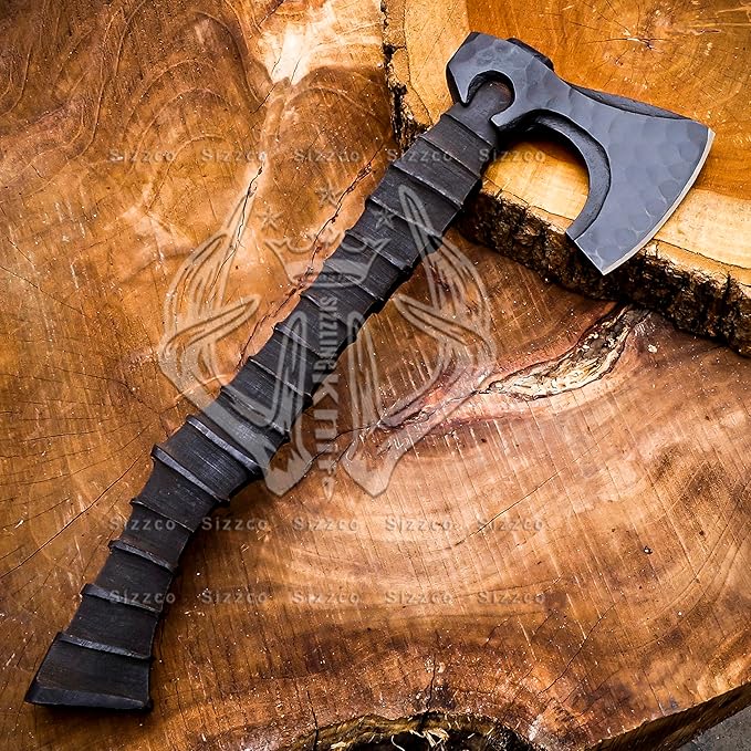 Custom Gift Forged Carbon Steel Viking Axe Bearded Axe with Ash Wood Shaft Tomahawk - Real Hatchet Best Gift for Anniversary Valentine's Day Birthday Premium Leather Sheath