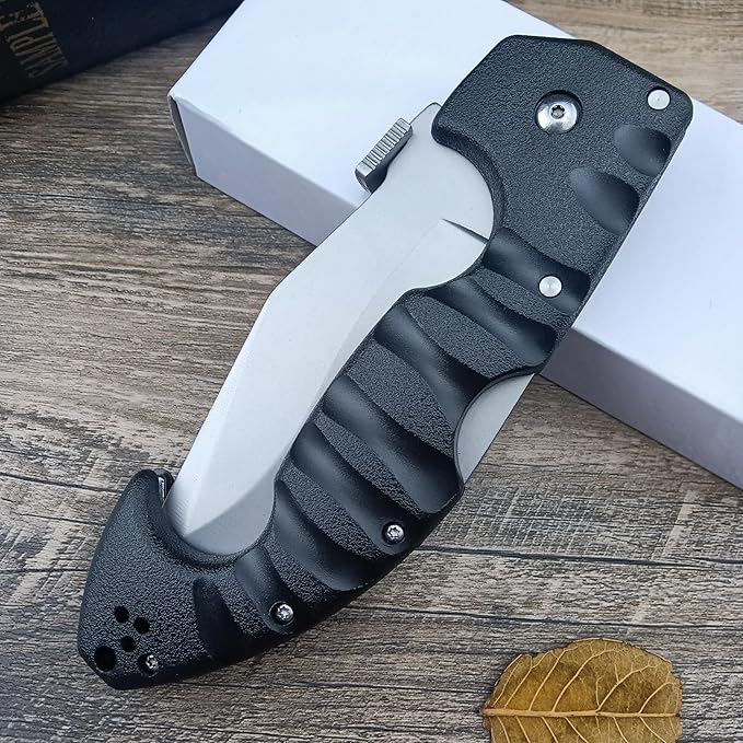 10.4in Unisex Adult Lockback Folding Knife - Tri-Ad Lock Pocket Knife with AUS8 Steel blade and Nylon Glass Fiber HandleThumb Plate and Belt Clip for EDC Camping Hunting Survival