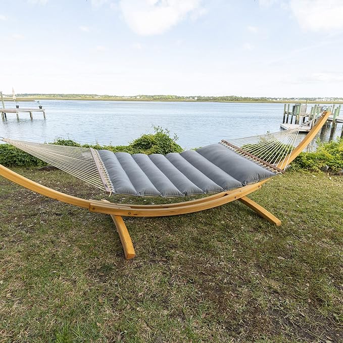 Hatteras Hammocks Cast Slate Sunbrella Pillowtop Hammock with Free Extension Chains &amp Tree Hooks Handcrafted in The USA Accommodates 2 People 450 LB Weight Capacity 13 ft. x 55 in.