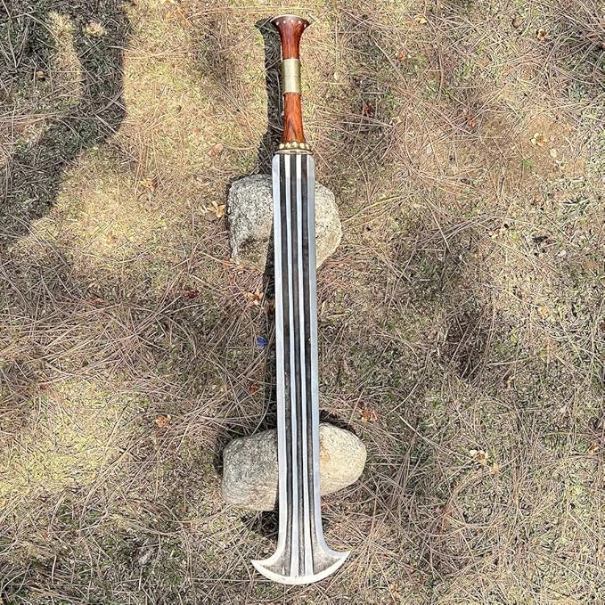 DARK WARRIOR-Handcrafted Konda Ikakalaka Sword | Functional &amp Sharpened | 5160 Carbon Steel Blade | Ancient Traditional African Sword | Leather Sheath for Anniversary Birthday Gift.