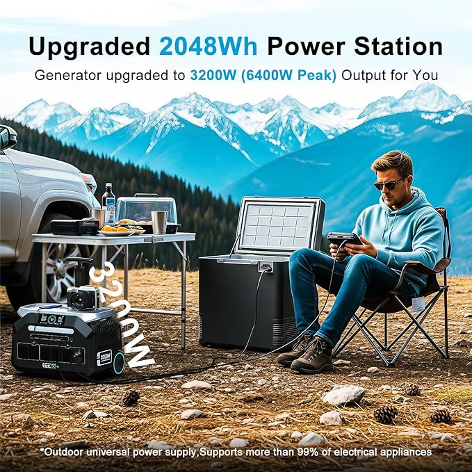 IEE 3200W Portable Power Station P3200 2048Wh Solar Generator 1800W AC Charging &amp 1000W Solar Charging LiFePO4 Battery Generator for Home Backup Camping RV Emergencies (P3200 Power Station)