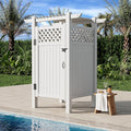 EROMMY 88.5H x 57.5W x 47.75L White PVC Outdoor Shower Enclosure with Door Weatherproof Privacy Stall for Pool &amp Beach Durable Vinyl Construction（Grid-panel with roof）