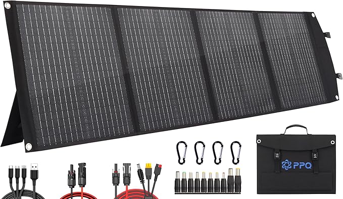 PPQ 100W Portable Solar Panel Kit 18V/6A9lb Foldable Briefcase Solar Charger w/ 24% Efficiency 3 Cables &amp 16 Outputs for All Camping Power Station RV Battery Phones IP67 Waterproof