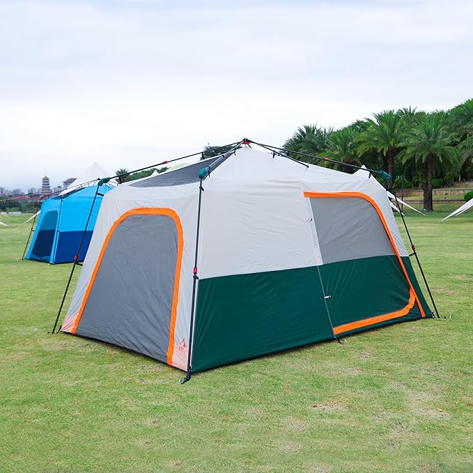 KTT Extra Large Tent 6-10-12-14 Person(A)Family Cabin Tents2 Rooms3 Doors and 3 Windows with MeshStraight WallWaterproofDouble LayerBig Tent for OutdoorPicnicCampingFamily Gathering
