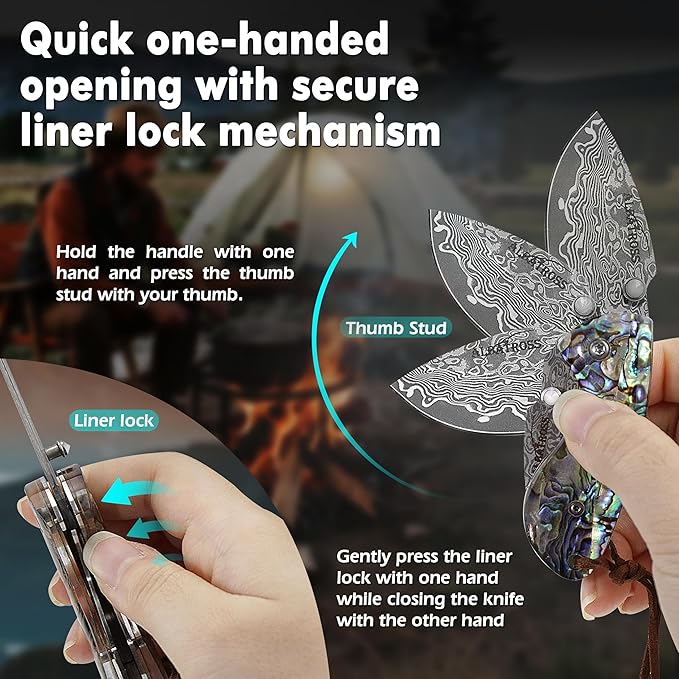 Father's Day Mother's Day &amp Birthday Gift for Him Her - Premium Mini Pocket Folding Knife for Husband Boyfriend Father Wife Girlfriend Mom - Smooth Manual Opening Abalone Shell Handle Dam