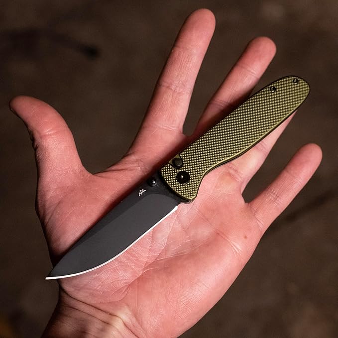 OUTDOOR EDGE Dirk 3.25 Black Drop Point Blade - Green Aluminium Scales Handle with Button Lock Operation Ambidextrous Opening Perfect for Men &amp Women Lightweight for Camping Fishing &amp Hunt
