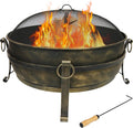 Sunnydaze 34-Inch Large Fire Pit for Outside - Wood-Burning Fire Pit Bowl for Outdoors with Spark Screen Log Poker and Grate