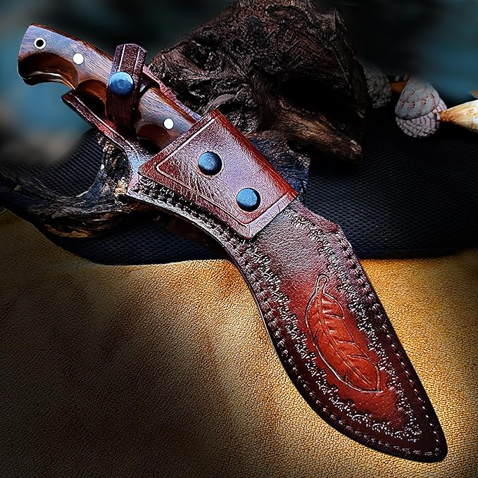 Kukri Survival Knife with Sheath 15 Full Tang Fixed Blade Hunting Knife with Wood Handle for Survival and Bushcraft Outdoor Activities Camping Gifts for Men