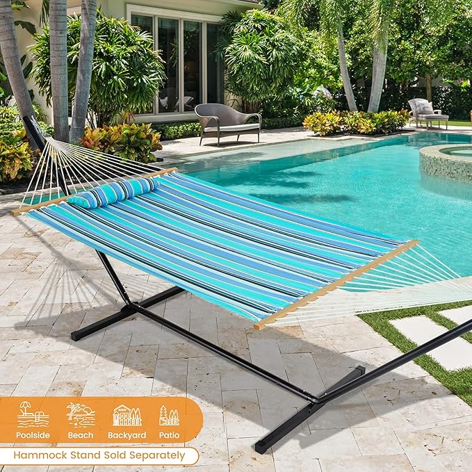 Lazy Daze Hammocks 12 FT Sunbrella Fabric Quilted Hammock Double Sunbrella Quilted Hammock with Spreader Bars &amp Pillow All Weather and Fade Resistant for Outdoor 450 lbs Capacity Dolce Oasis