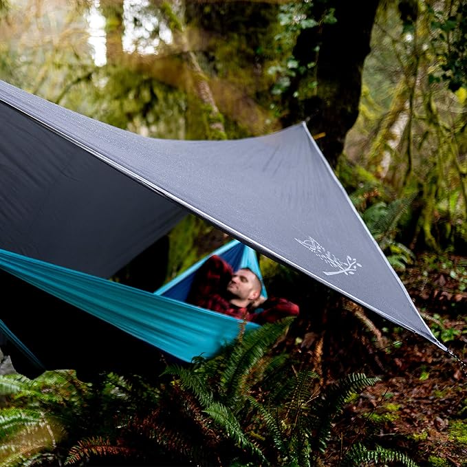 Wise Owl Outfitters Hammock Rain Fly – Waterproof Camping Tarp Cover with Tent Stakes &amp Carry Bag Ultralight Shelter for Backpacking &amp Outdoor Shade