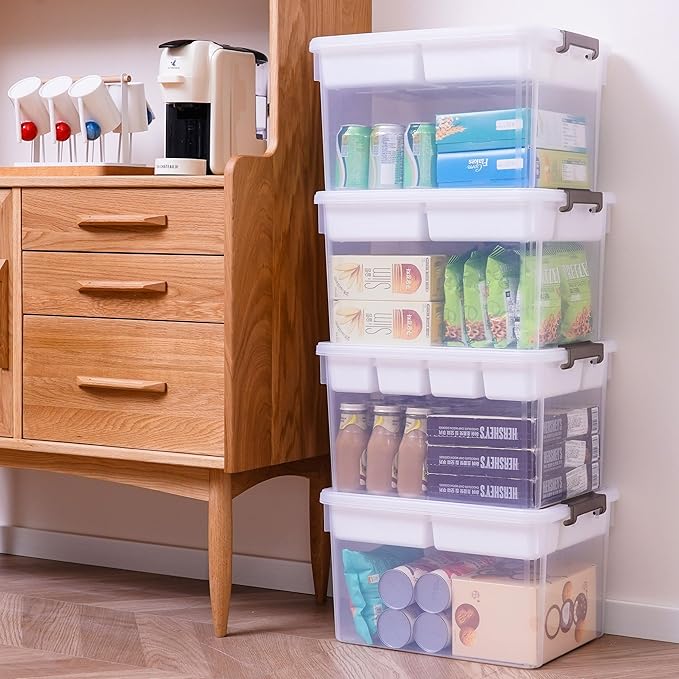 Citylife 32 QT Plastic Storage Bins with Removable Tray Large Stackable Storage Containers for Organizing Craft Storage and Storage Craft Clothes Files Office Supplies 4 Packs