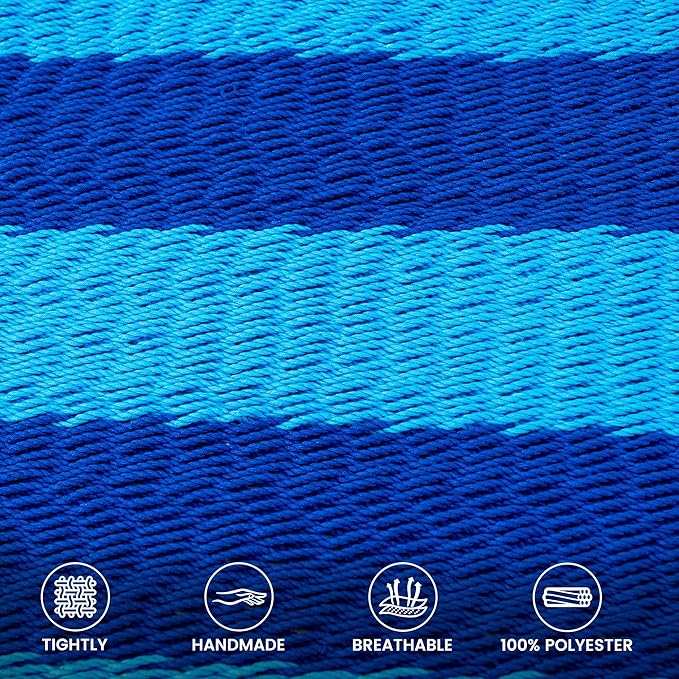 Lazy Daze Hammocks 10.5 FT Double 2 Person Caribbean Rope Hammock Hand Woven Polyester Hammock with Spreader Bars for Outside Outdoor Backyard Patio Poolside 450 LBS Capacity Blue/SkyBlue