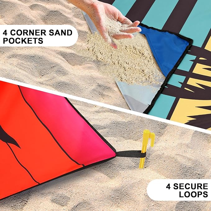 Beach Blanket Waterproof Sandproof Beach Mat 79 X 83/10'x9'for 2-8 Adults Quick Drying Outdoor Picnic Mat Beach Accessories for Travel Camping Hiking