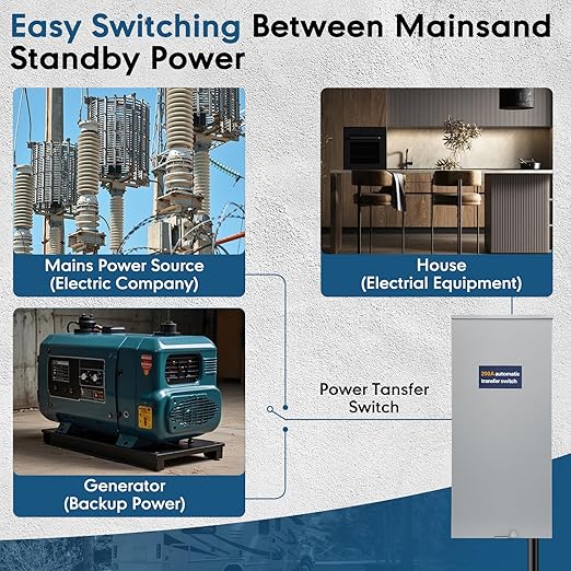 200 Amp Single Phase Generator Automatic Transfer Switch for RXSW200A3NEMA 3R Outdoor Rated Aluminum Enclosure Power Management Replacement Compatible with Evolution or Nexus Generator Controllers