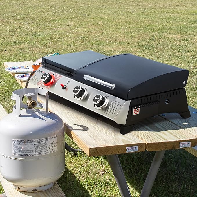 Royal Gourmet PD1305H 3 Burner Propane Gas Grill and Griddle Combo with Lid 3-in-1 Grill Griddle Combo with 29000 BTUs Output for Outdoor Cooking 364 Sq. In. Cooking Area Silver &amp Black