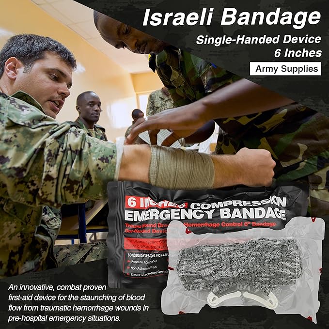 Survival First Aid Kit with Israeli Bandage Chest Seal Tourniquet Splint Tactical Military Combat Molle IFAK for Wound Care Bleeding Control Trauma Hemorrhage and More (Black)