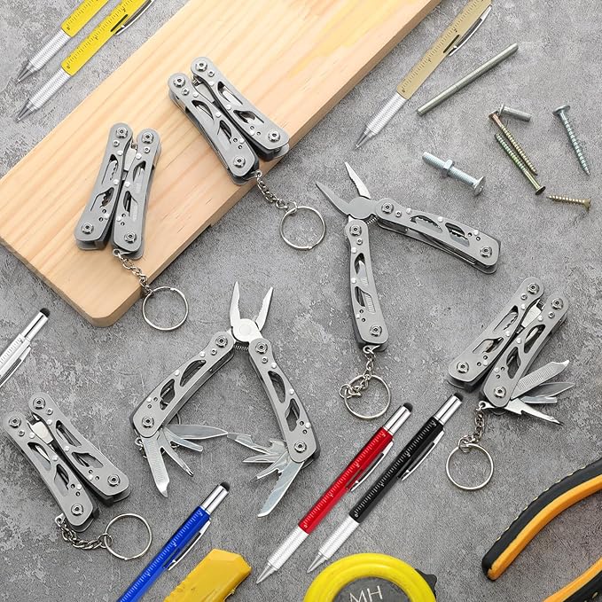 Copkim 24 Pieces Multitool Bulk Fathers Gifts 12 Pcs 6 in 1 Multi Tool Pen 12 Pcs Outdoor Stainless Steel Multitool Pliers Pocket Knife Bottle Opener Screwdriver for Survival Camping(Grey)