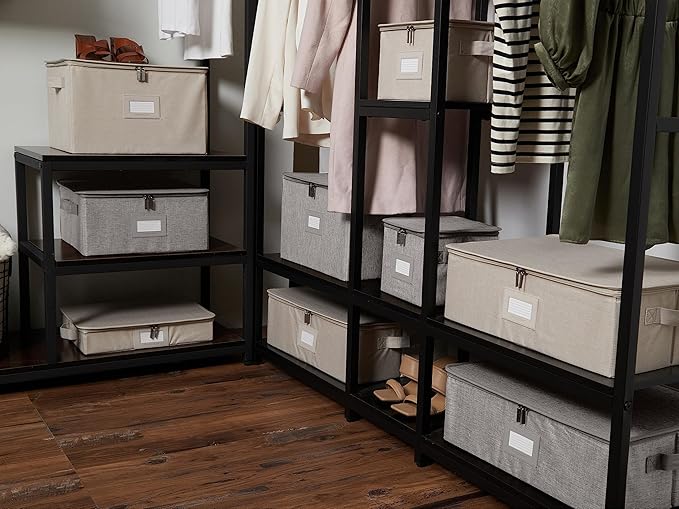 Covermates Keepsakes Zip-Top Storage Box Set 3 Pack Heavy Duty Polyester Organizer Bins Stackable Design ID Window Reinforced Handles Closet Home Storage Grey Heather