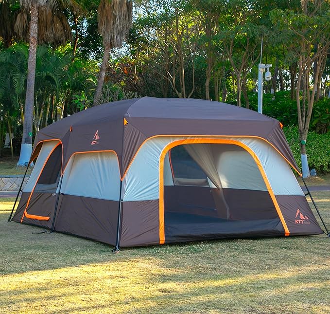 KTT Extra Large Tent 10-12-14 Person(B)Family Cabin Tents2 Rooms3 Doors and 3 Windows with MeshStraight WallWaterproofDouble LayerBig Tent for OutdoorPicnicCampingFamily Gathering
