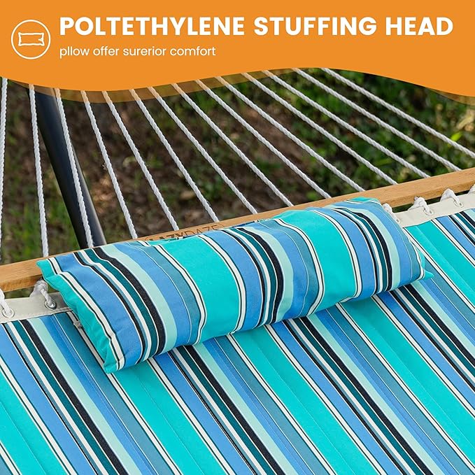 Lazy Daze Hammocks 12 FT Sunbrella Fabric Quilted Hammock Double Sunbrella Quilted Hammock with Spreader Bars &amp Pillow All Weather and Fade Resistant for Outdoor 450 lbs Capacity Dolce Oasis