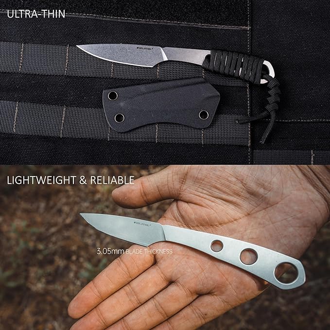 REALSTEEL Marlin Fixed Blade Knife2.4 8Cr14Mov Ceramic Coating Blade1.3oz Lightweight Neck &amp Backup KnivesStainless SteelEDC Camping KnifeFull Tang Hunting Survival Knives with Kydex Sheath(