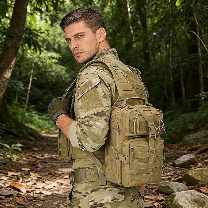 Tactical Sling Backpack with Molle System - Military Rover Shoulder Bag for EDC Outdoor Range &amp Daily Carry (Black)
