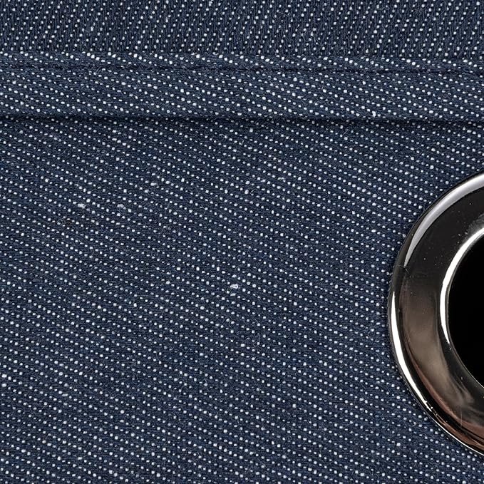 Household Essentials Collapsible Cotton Blend Storage Box with Lid and Metal Grommet Handle Set of 2 Denim