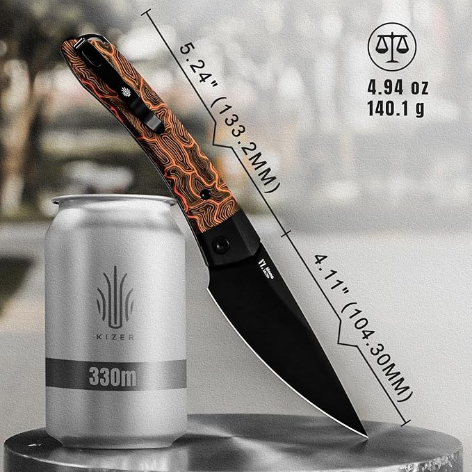 Kizer Momo Pocket Folding Knife 4.11” 14C28N Blade EDC Pocket Knife with Damascus G10 Handle Front Flipper Camping Folding knife for Men Women Sharp Hunting Survival Hiking Knives V4663M2