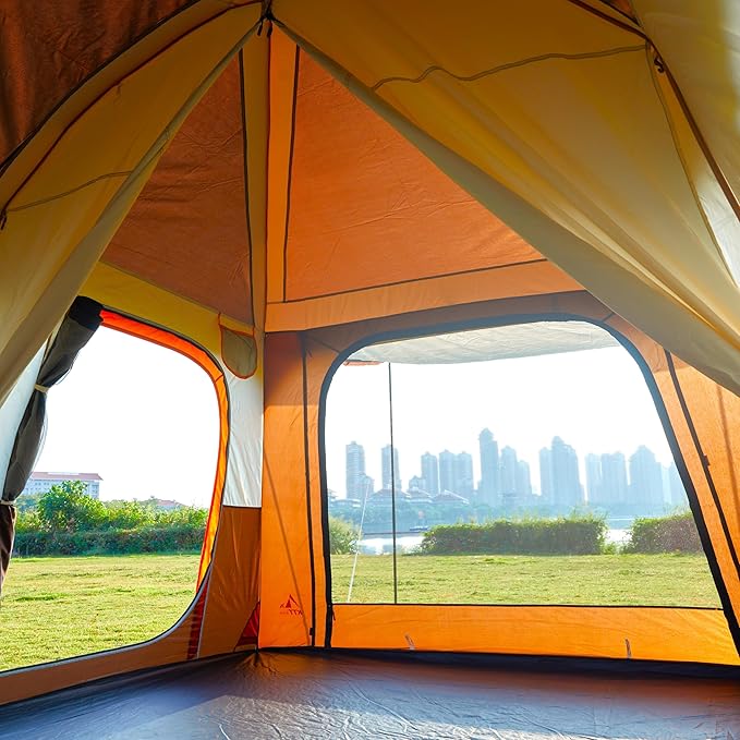 KTT Large Tent 6-8-10-12 PersonFamily Cabin Tents2 Rooms2 Doors and 4 Windows with MeshStraight WallWaterproofDouble LayerBig Tents for OutdoorPicnicCampingFamily Gathering