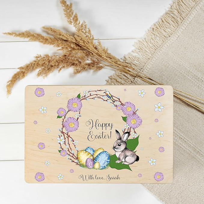 Creative Deco Personalized Wooden Storage Box Easter Box | 11.8x7.87x5.51in (+-0.5) | Multiple Choice | Hinged Lid Handles Engraving | Gift Box | Rough UNSANDED Keepsake Souvenir Chest